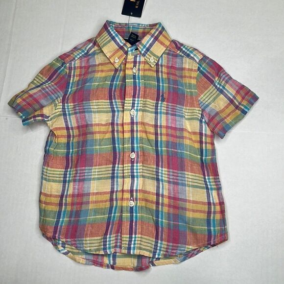 Polo Ralph Lauren Key West Multi color Linen button down short sleeve shirt 2T - Picture 2 of 14